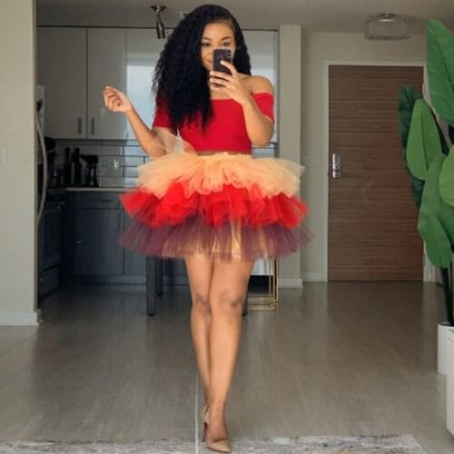 2020 Trendy Ruffles Mini Tiered Tulle Skirt Mixed colors Above Knee Womens Tutu Skirts Custom Made jupe юбка New Arrival