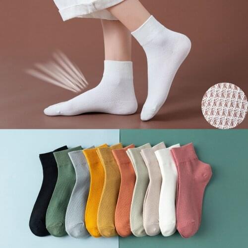 Fashion Solid Mesh Womens Short Socks Summer Thin Breathable Ankle Socks Women Japan Style Casual Black White Blue Woman Socks