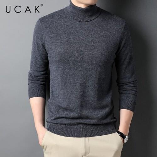 UCAK Brand Casual Pure Wool Sweater Men Clothing Turtleneck Solid Color Streetwear Sweater Pull Homme Autumn Thin Pullover U1247