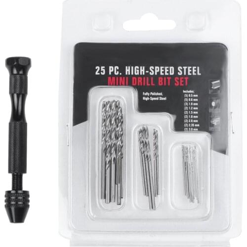 Hand Twist Drill Bits Set,DIY Precision Pin Vise Model Mini Hand Spiral Drill with 25pcs 0.3mm to 3.0mm Micro-Drill Bits (Black)