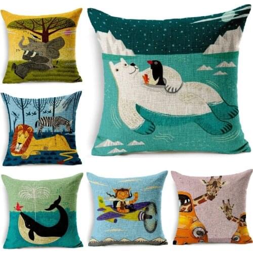 Cushion Cover Cartoon Animals Painting Cushion Case Linen Throw Pillows Car Sofa Cover Decorative Pillowcase decorativos cojines