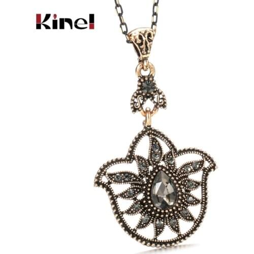 Kinel New Arrivals Grey Crystal Flower Pendant Necklace For Women Antique Gold Vintage Wedding Jewelry Wholesale