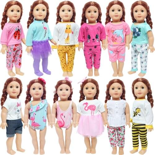 Handmade Clothes for American 18 Inch Girl & 43 cm Baby Doll Wear Shirt Coat Pants Cute Animals Pattern Bikinis Doll Accessories