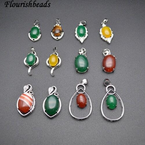 Natural Chalcedony Stone Pendants Fit Necklace Making CZ Beads Setting Various Design Shapes Fashion Party Jewelry Gift