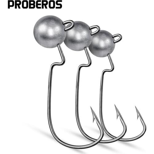 PROBEROS 50Pcs Jigging Head Fishhooks 3.5-5-7-10g Wide Crank Offset Fishing Hooks Soft Lure Jigs Barbed Bass Fishing Tackle