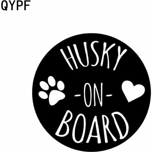 QYPF 11.4CM*11.4CM HUSKY ON BOARD Lovely Print Vinyl Car Sticker Decal Black Silver C14-0098