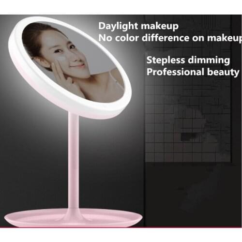 USB Rechargeable LED Adjustable Daylight Cosmetic Makeup Mirror Desktop Light Bright Color