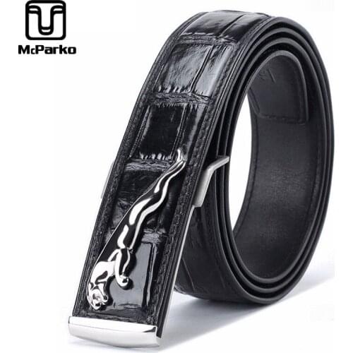 McParko Crocodile Mens Belts Luxury Genuine Leather Belt Men Original Brand Design Animal Buckle Leopard Jeans Waist Belts Brown