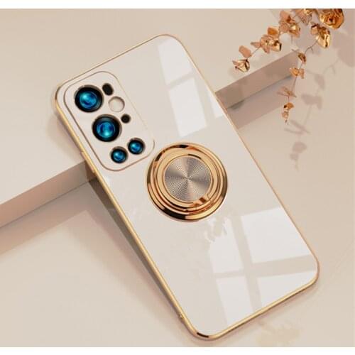 Luxury Plating Soft Silicon Case For Oneplus 9 Pro Shockproof With Magnetic Car Holder Stand Phone Cover One Plus 9 Pro Oneplus9