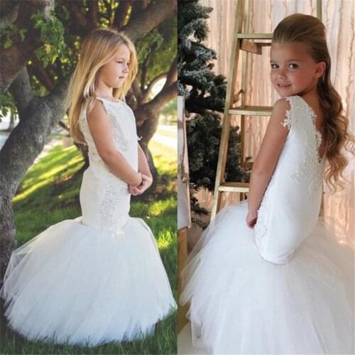 Mermaid Flower Girl Dresses For Wedding With Beaded Lovely Long Sleeve Lace Applique First Communion Dresses