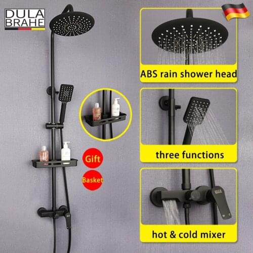 Black Rain Shower Faucet Set Hot And Cold Thermostat Mixer Tap Waterfall Bathroom Shower Head Digital Bath Panel System
