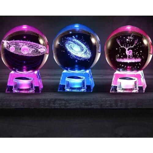 Crystal Snow Globe Elk Solar System Milky-Way Crystal Ball Snow Globe Glass Lights Birthday Gift Spinning Crafts Desktop Decor