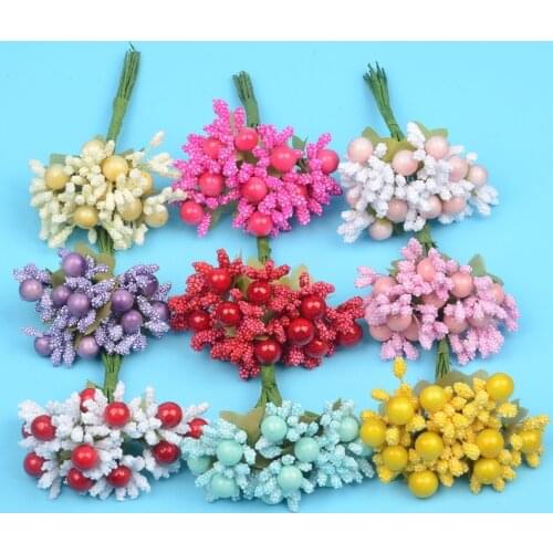 10PCS Pearl Berry Artificial Flower Stamen Mulberry Wire Stem For Wedding Decoration DIY Needlework Cheap Wreath Fake Flowers