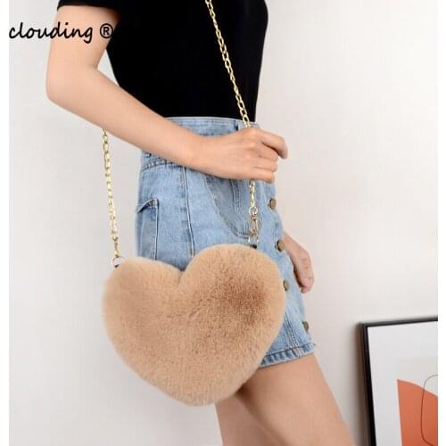 Crossbody Bags for Women Rex Rabbit Fur Love Bag Peach Heart Bag Chain Bag Fashion Shoulder Cross-chain Female Bag