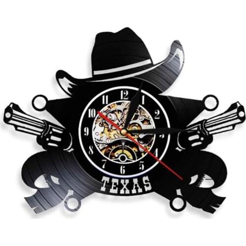 Texas Cowboy Wall Clock Vintage Vinyl Record Clock Retro Wall Art Decor 3D Wall Watch Handmade Gift For Cowboy Lover
