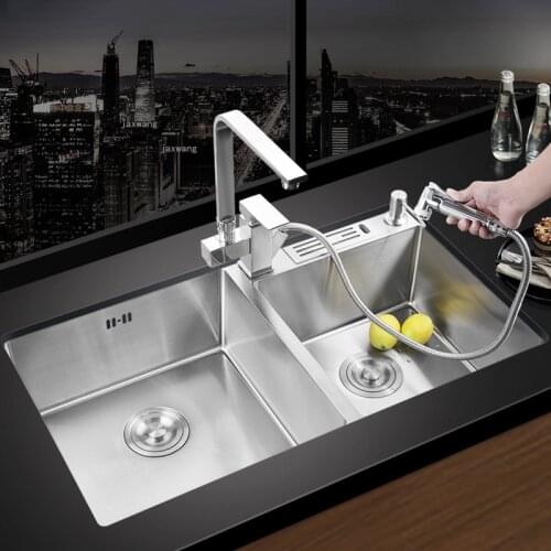 Thickened 304 Stainless Steel Restaurant Kitchen Sink Home Improvement Manual Double Tank Kitchen Fixture Undermount Basin Set