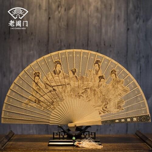 Sandalwood fan, Chinese style, Suzhou Burmese incense fan, retro folding fan, hollow out gift fan, arts and crafts