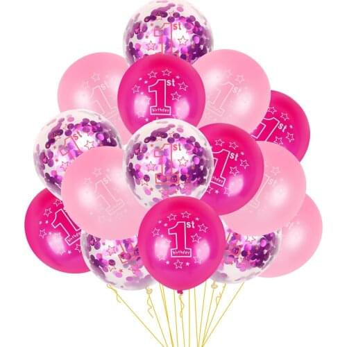 15Pcs/Set Birthday Balloon Air One Year Old First Birthday Party Decoration Kids Latex Balloon Baby Shower Boy Girl SPA71