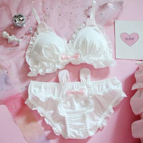 Japanese Kawaii Lolita Bra Women Sweet Rabbit Ears Underwear Soft Girl Cute Sleep Intimates Set Pink Underwear Panties Bra Sets
