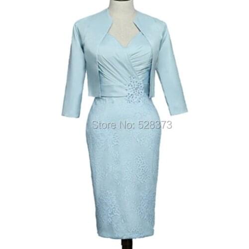 YNQNFS MD69 Elegant Party Dress Half Sleeves Short Mother of the Bride/Groom Dresses Outfits Suit with Jacket Blue Formal Dress