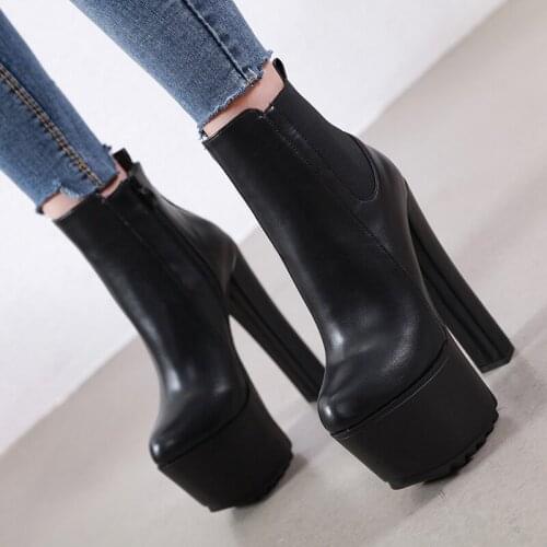 Akexiya New Arrival 16CM Wild High Heel Womens Boots Winter Women Ankle Boots Platform Thick Heels Women Shoes Plus Size 34-40