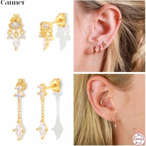 Canner 925 Sterling Silver Stud Earrings AAAAA Zircon Zipper Puller Luxury Bling Earrings For Women Fine Jewelry Aretes mujer W4