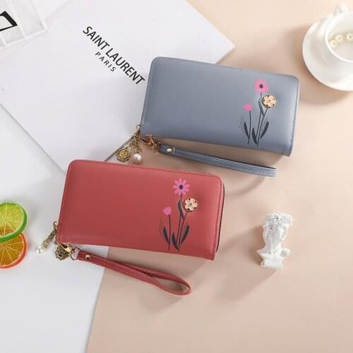Womens Long Wristband Wallet Sweet Flowers Clutch Pu Leather Card Holder Tassel Zipper Coin Purse Ladies Money Bag Dropshipping