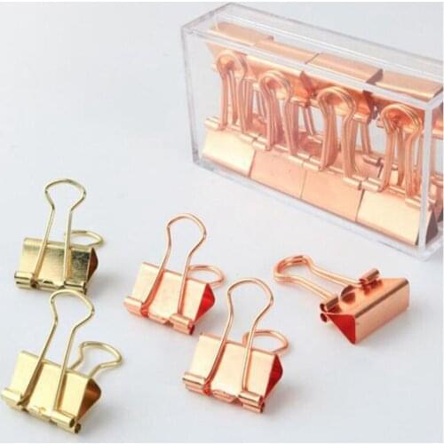 19mm Solid Color Rose Gold Metal Binder Clips Notes Letter Paper Clip Home Office Storage Supplies