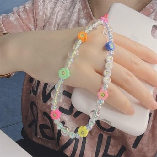 2021 Transparent Beads Wrist Chain for Phone Holder Summer Beach Phone Chains Women Acrylic Resin Phone Lanyard Fashion Jewelry