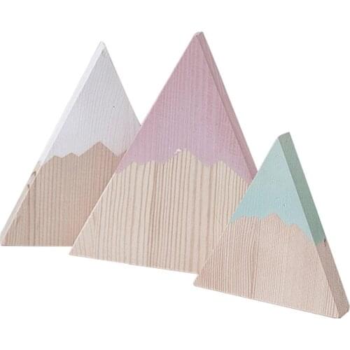 60% Hot Sale 3 Pcs Wooden Snow Mountain Triangle Desktop Ornaments Wood Home Desk Miniature Craft Work Nordic Baby Room Decor