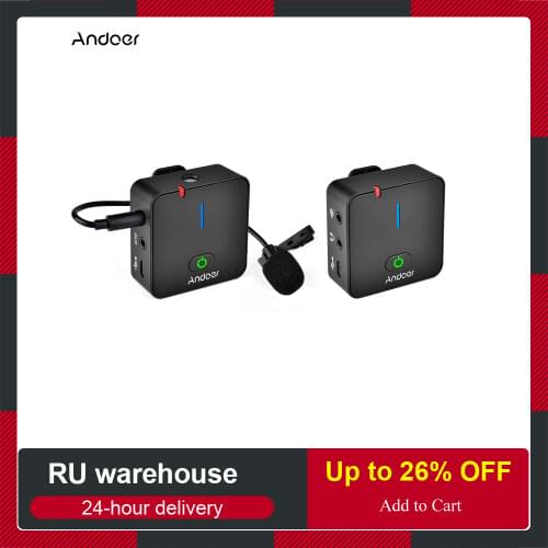 Andoer MX5 50M 2.4G Wireless Recording Microphone System with Transmitter Receiver Clip-on Lavalier Mic for Vlog Video Recording