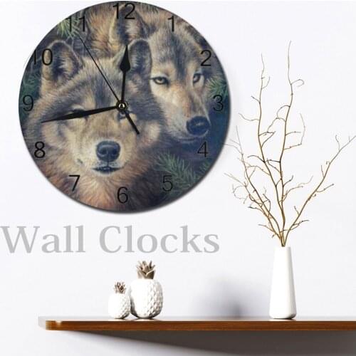 Wolf Pattern 25CM Big Round Wall-Clock Decor Numeral Digital Dial Mute Silent Digital Clocks Battery Operated Clocks for Bedroom