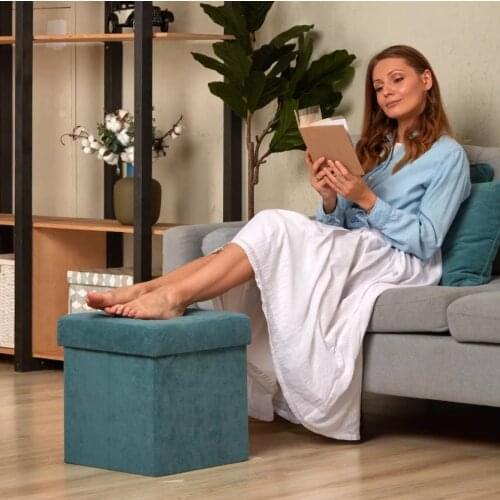 Square Storage Ottoman Bench Cube Fabric Storage Chest with Memory Foam Seat Footrest Padded Upholstered Stool Tufted 37x37x40cm