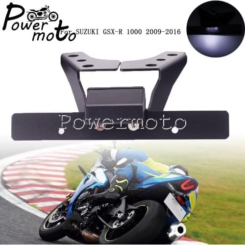 For SUZUKI GSX-R 1000 2009-2016 Aluminum CNC Black Tail Tidy Fender Eliminator Number License Plate Bracket Holder LED Light