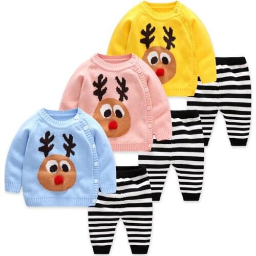 Newborn Set 2018 Autumn New Children Clothes Cotton Knit Pullover+Pants 2pcs Baby Girls Sets Cartoon Boys Suit Kids Toddler Top