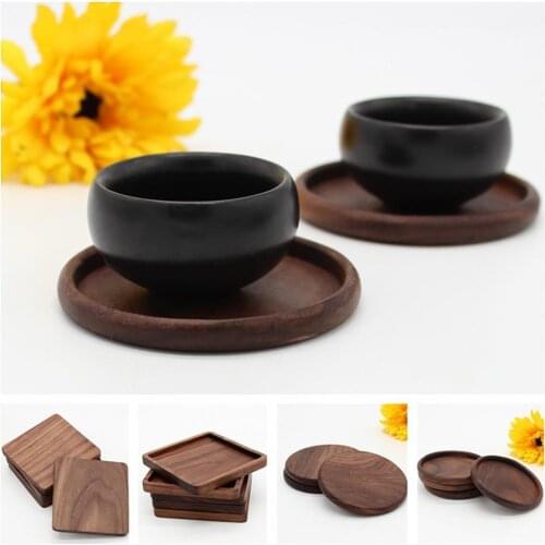 Round Square Black walnut wooden coaster Anti-scald And Non-slip Wood Insulation Dining Table Mug Mat Pad Kitchen Supplies