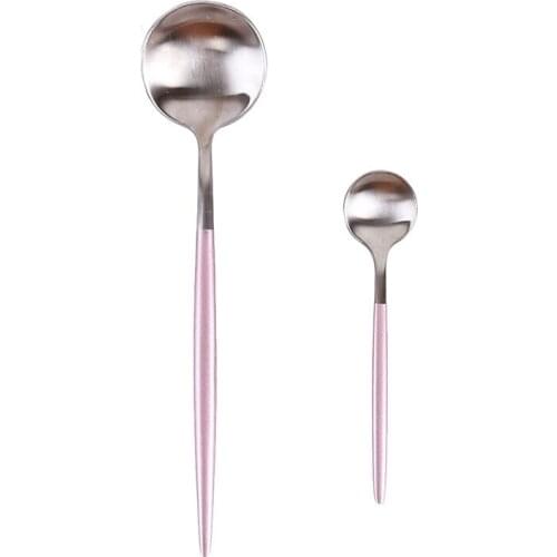 Stainless Steel Coffee Tea Stirring Spoons Korean Pink Dessert Spoons Long Handle Chinese Tableware Kitchen Baking Tools