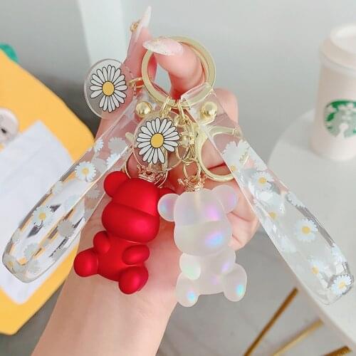 Lovely Cartoon Keychain Acrylic Crown Bears Transparent Deer Unisex Fashion Korean Style Silicone Daisy Strap Bags Accessories