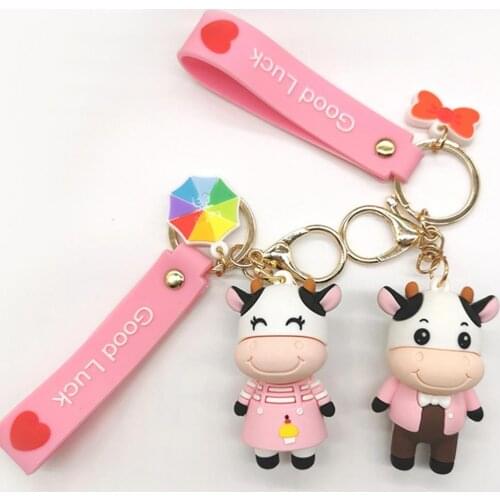 Cartoon Cow Doll Keychain School Bag Pendant Car Keyring Couple Key Holder Gift