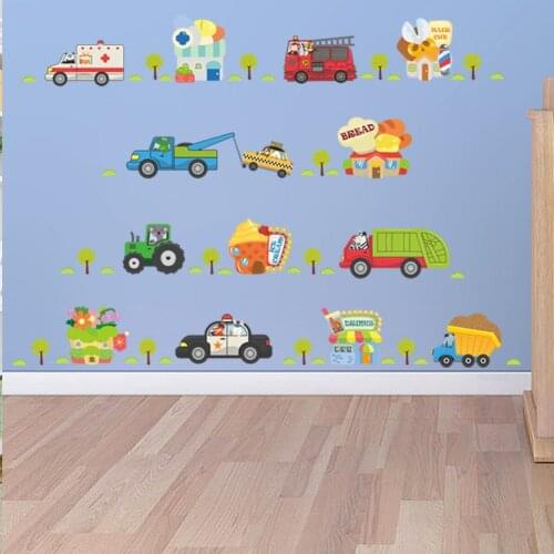 Cartoon car road creative wall stickers for kids rooms nursery childrens room decoration on the wall car decals Child gift