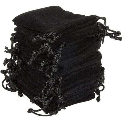 Soft Velvet Pouches Drawstrings for Jewelry Gift Packaging Pack of 100 Pouch Bags for party wedding Supplies Black