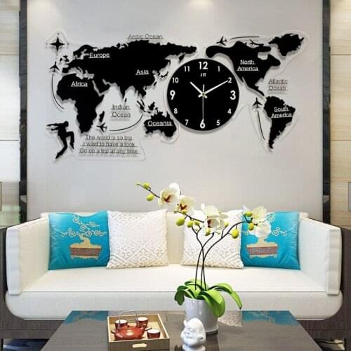 World Map Clock Modern Simple Atmospheric Creative Fashion Clock Acrylic Decorative Silent Wall clock