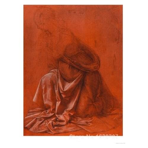 Wall art the Folds of a Garment of a Female Figure Silverpoint Drawing Leonardo Da Vinci Paintings Hand painted High quality