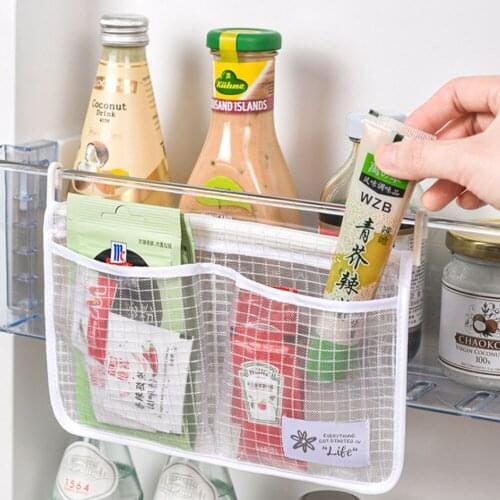Refrigerator Storage Mesh Bag Two Grids Hanging Household Kitchen Tidy Seasoning Organizer With Hook Fridge Organizer bag