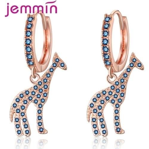 Hottest Womens Fashion Earrings Bijoux Rose Gold Silver Color Giraffa Animal Sparkling Rhinestone Eardrop Women Jewelry