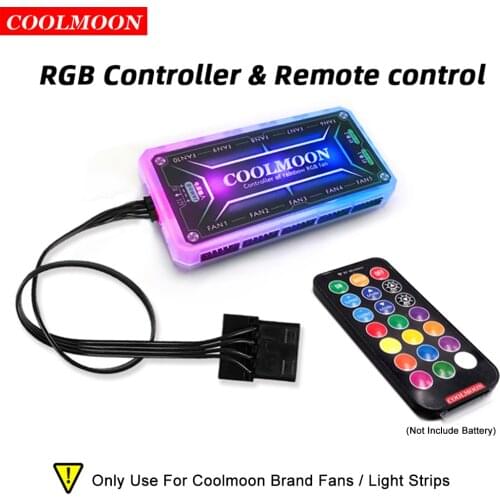 Coolmoon RGB Fans Remote Controller 12V 5A Color Controller HUB with 10 6Pin Fan Ports 2 4Pin Light Bar Ports for Coolmoon Fans