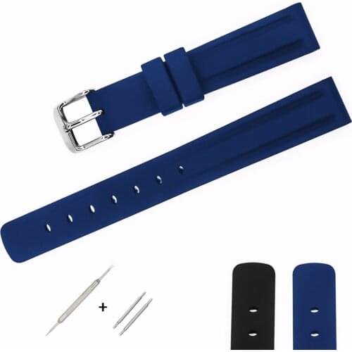 Silicone Rubber Watch Strap 16mm 18mm 20mm 22mm 24mm Watchband Black Blue Soft Watchband Water Resistance Durable for Mens Sport