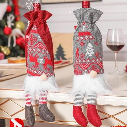 Christmas Wine Bottle Dust Covers Bag Xmas Festival Party Table Decor Gift Linen Wine Bottle Bag Cloth Christmas Decorations