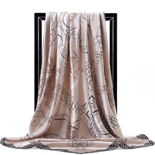 Large Hijab Scarves For Women Fashion Print Silk Satin Scarf Female 90cmx90cm Luxury Brand Square Shawls Head Scarfs For Ladies