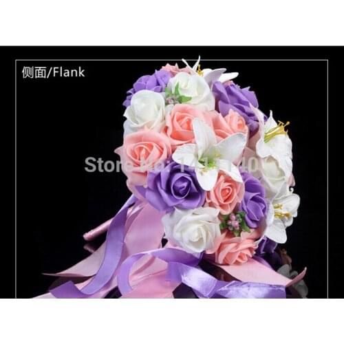 Wedding bride flowers elegant purple Bride stick flower for wedding party decorations bride gifts favors for bride free shipping